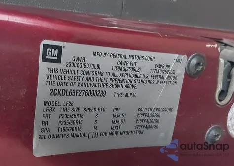 2007 Pontiac Torrent from USA, damaged, VIN 2CKDL63F276090239